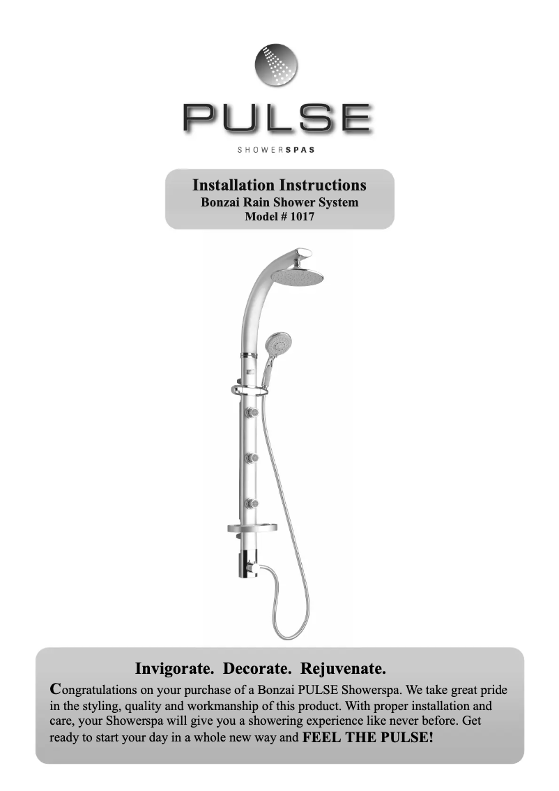 Page 1 de la notice Manuel utilisateur Pulse ShowerSpas 1017