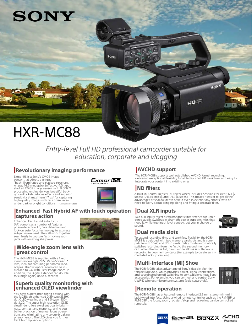 Page n°1 - Brochure Sony HXR-MC88