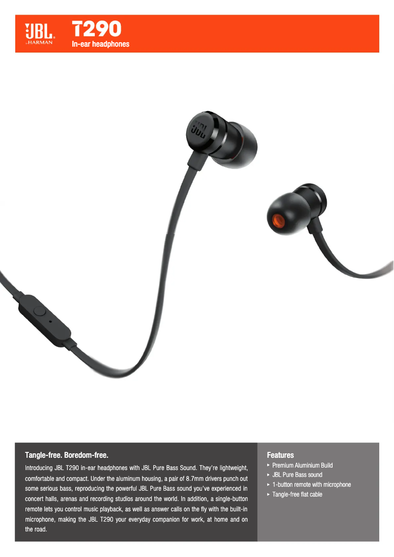 Page 1 de la notice Fiche technique JBL Tune 290