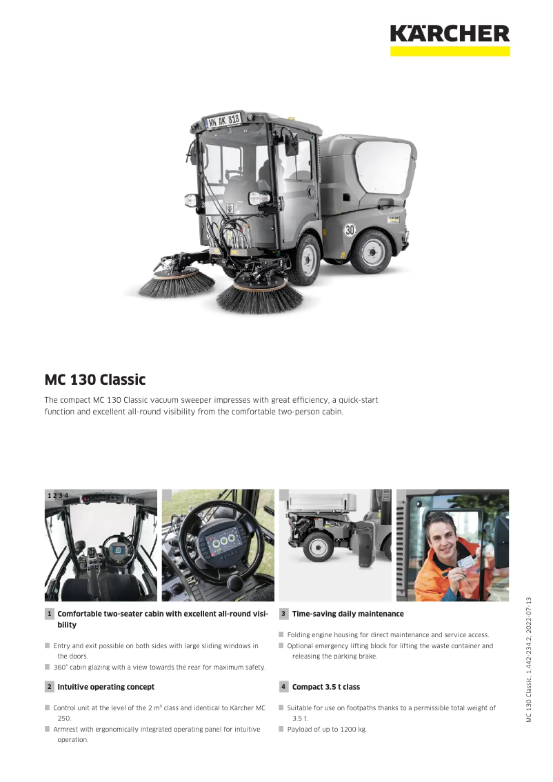 Página 1 del manual Ficha técnica Kärcher MC 130 Classic