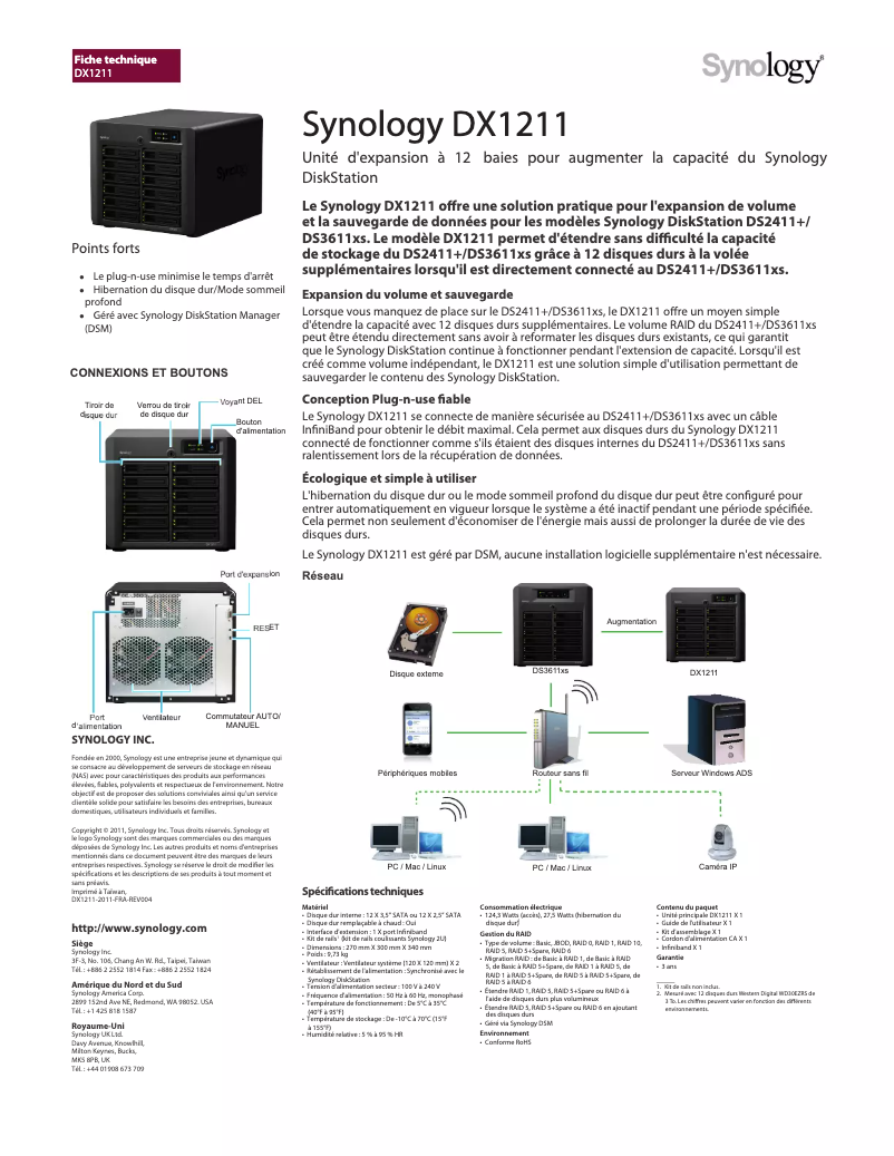 Page n°1 - Fiche technique Synology DX1211