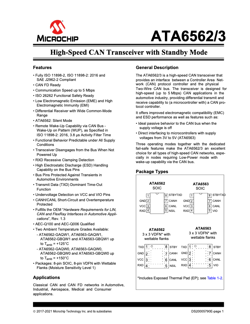 Página 1 del manual Ficha técnica Microchip ATA6563