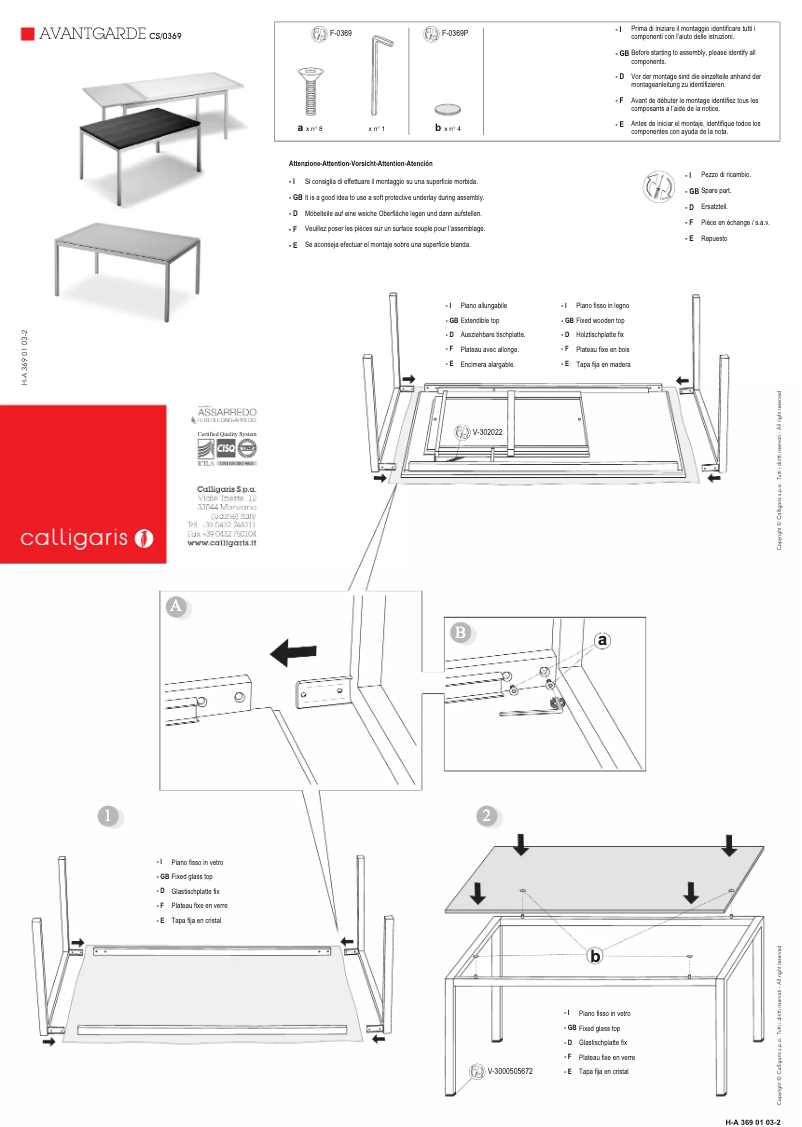 Page n°1 - Manuel utilisateur Calligaris .com AVANTGARDE