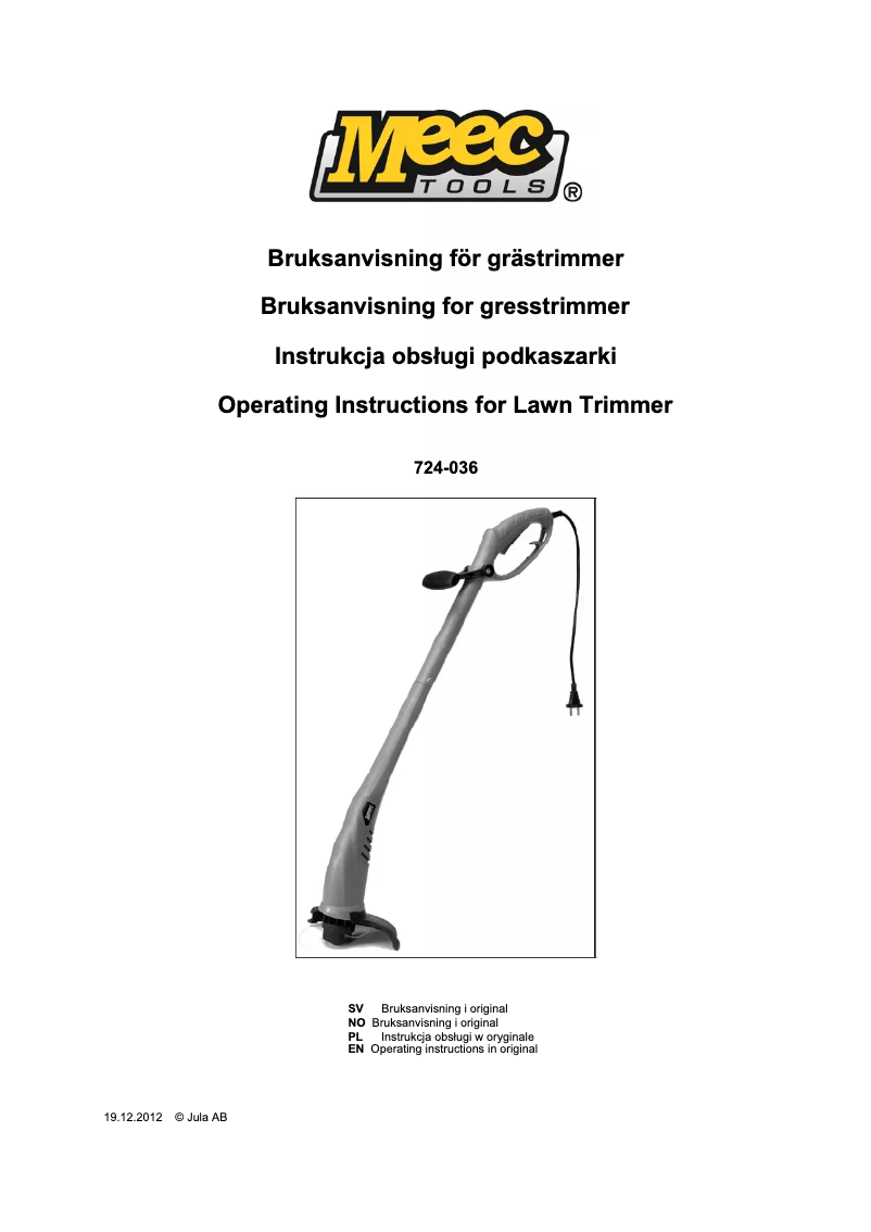 Page 1 de la notice Manuel utilisateur Meec Tools 724-036