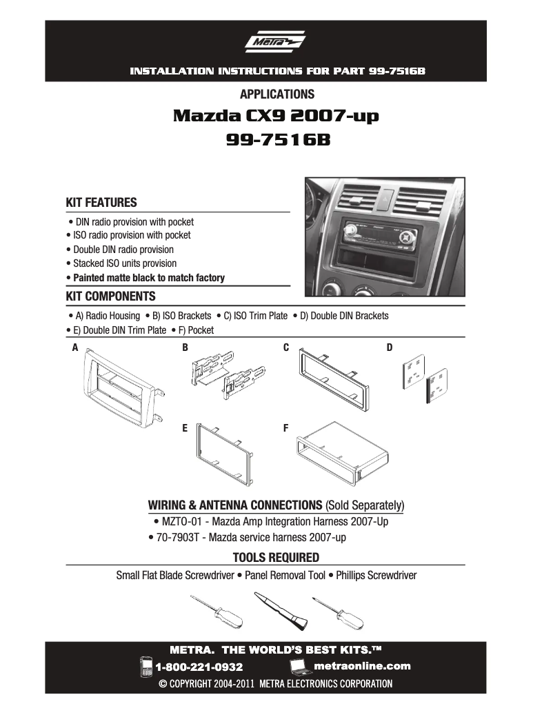 Page n°1 - Manuel utilisateur Metra 99-7516B