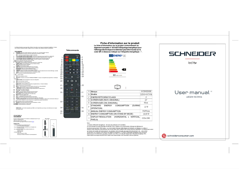 Page 1 de la notice Manuel utilisateur Schneider LED24-SC510K