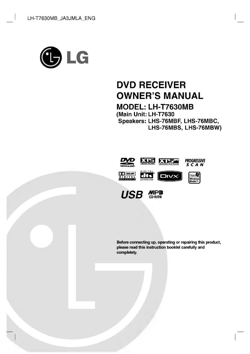 Page 1 de la notice Manuel utilisateur LG LH-T7630MB