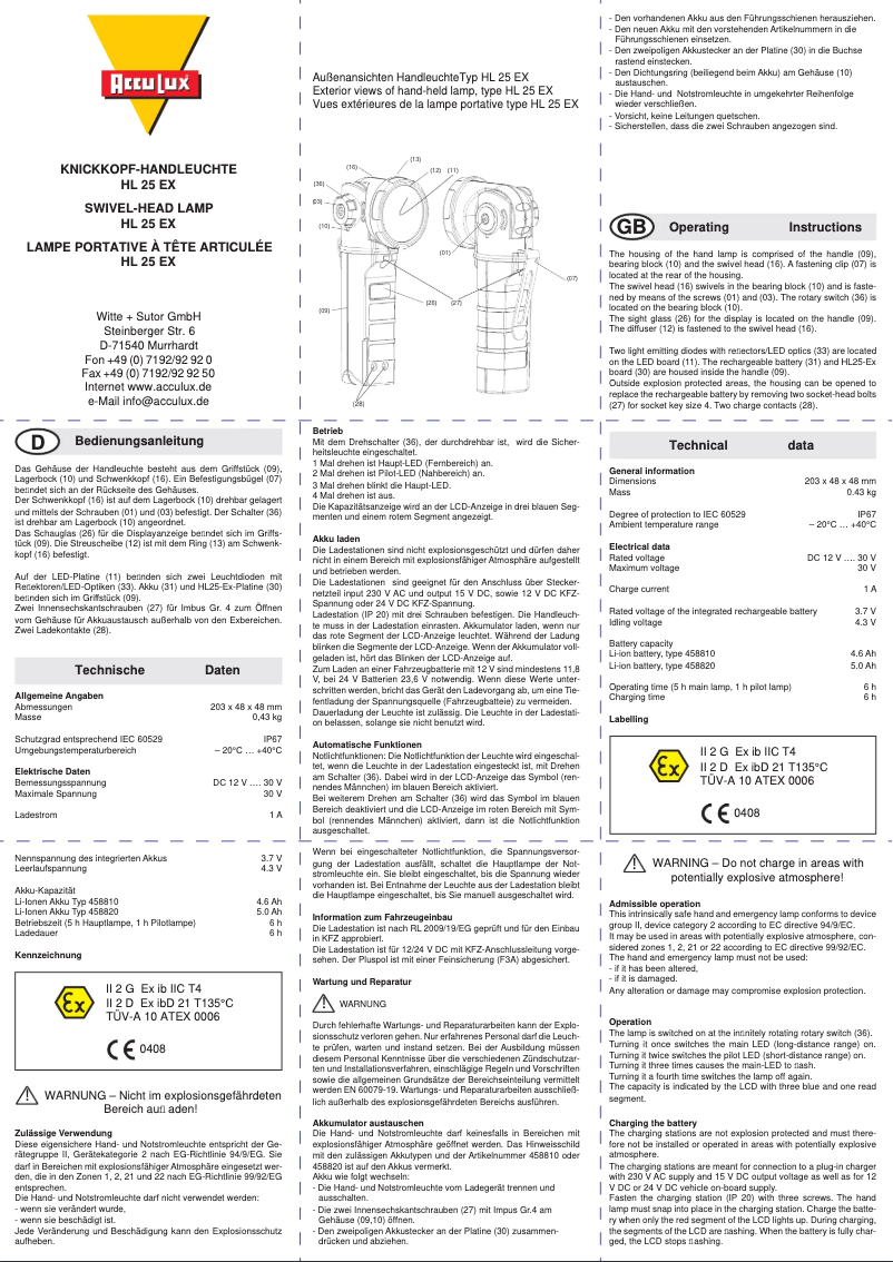 Page 1 de la notice Manuel utilisateur AccuLux HL 25 EX