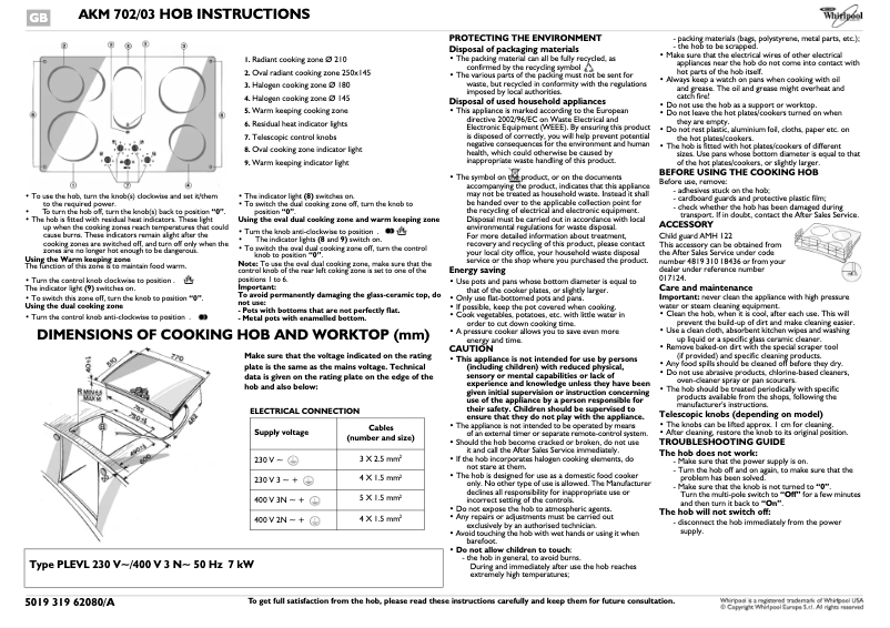 Page 1 de la notice Manuel utilisateur Whirlpool AKM 702