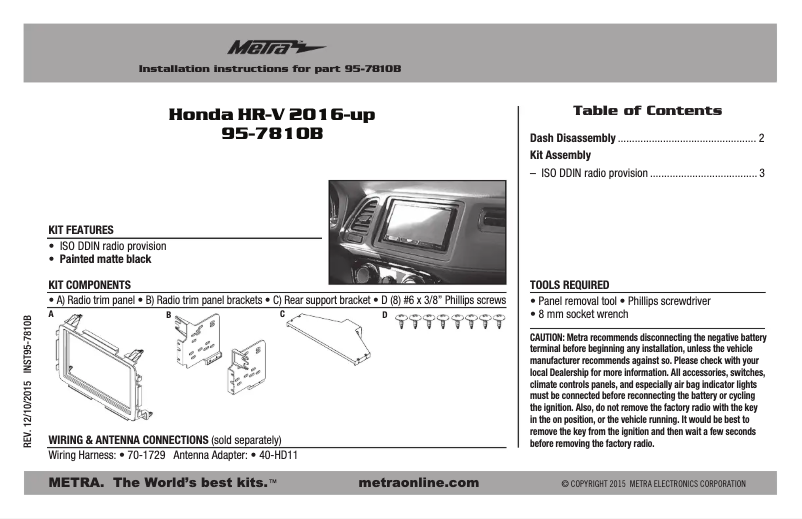 Page n°1 - Guide d'installation Metra 95-7810B