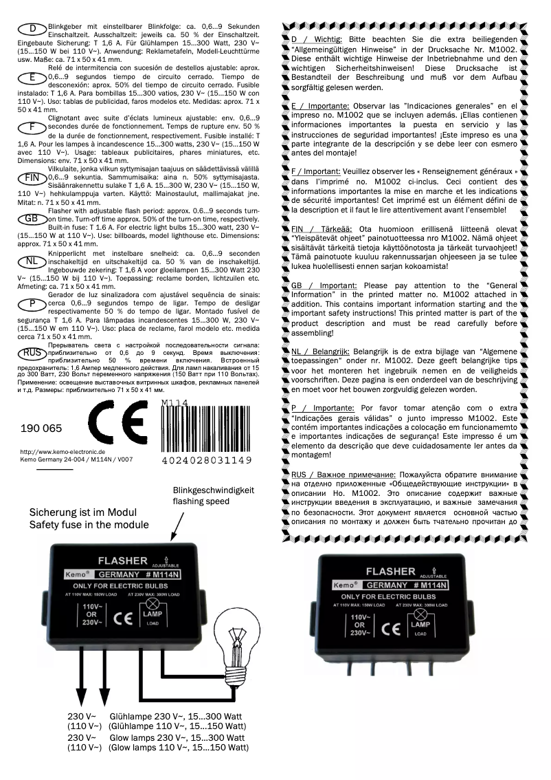 Page n°1 - Manuel utilisateur Kemo M114N