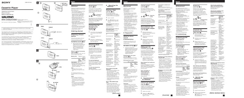 Page 1 de la notice Manuel utilisateur Sony Walkman WM-EX560