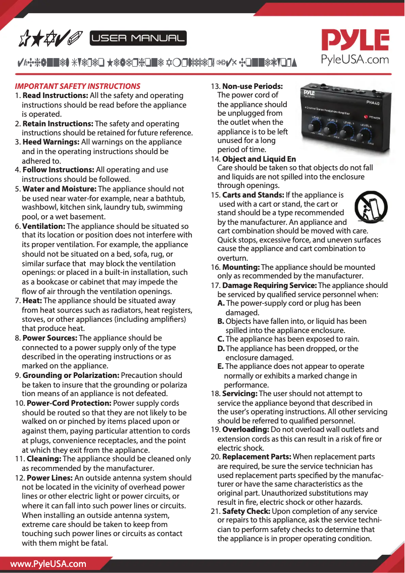 Page n°1 - Manuel utilisateur Pyle PHA40