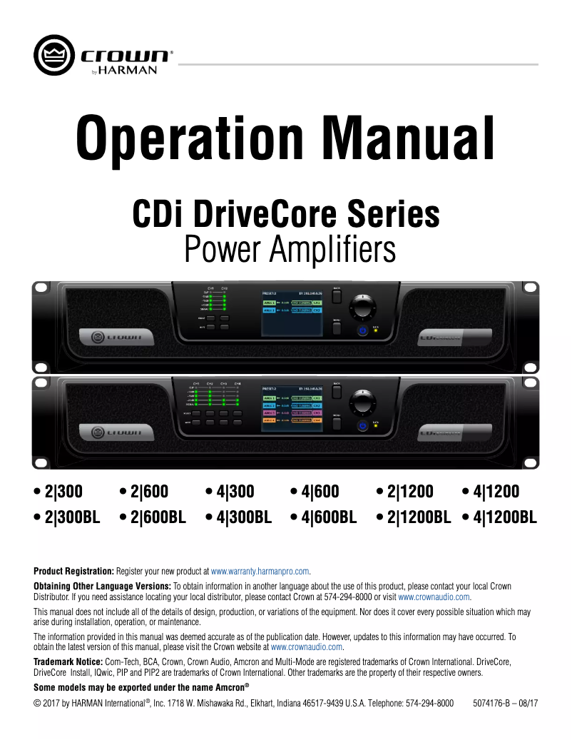 Page n°1 - Manuel utilisateur Crown CDi DriveCore 4|600