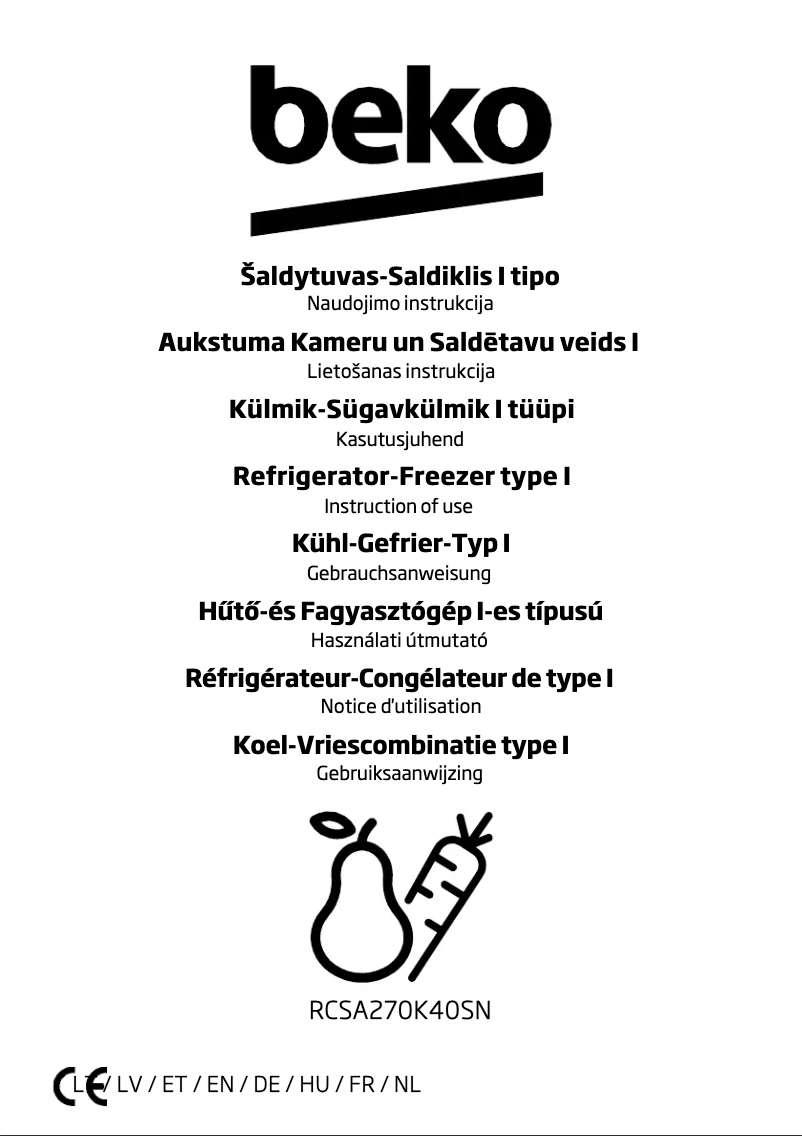 Page 1 de la notice Manuel utilisateur Beko RCSA270K40S