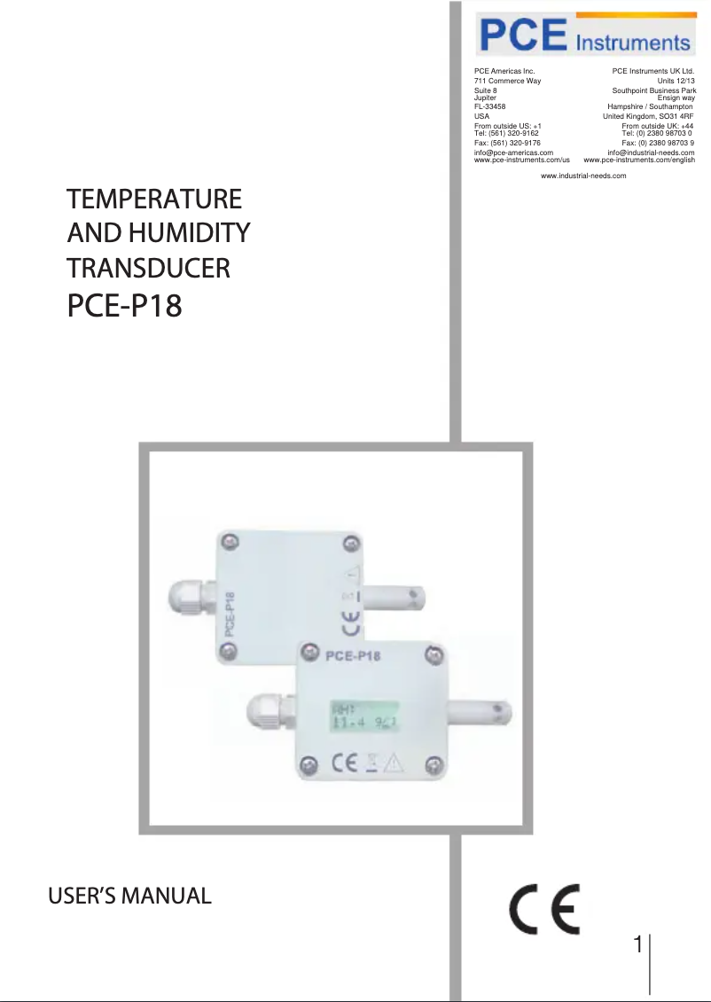 Página 1 del manual Manual de usuario PCE Instruments PCE-P18L
