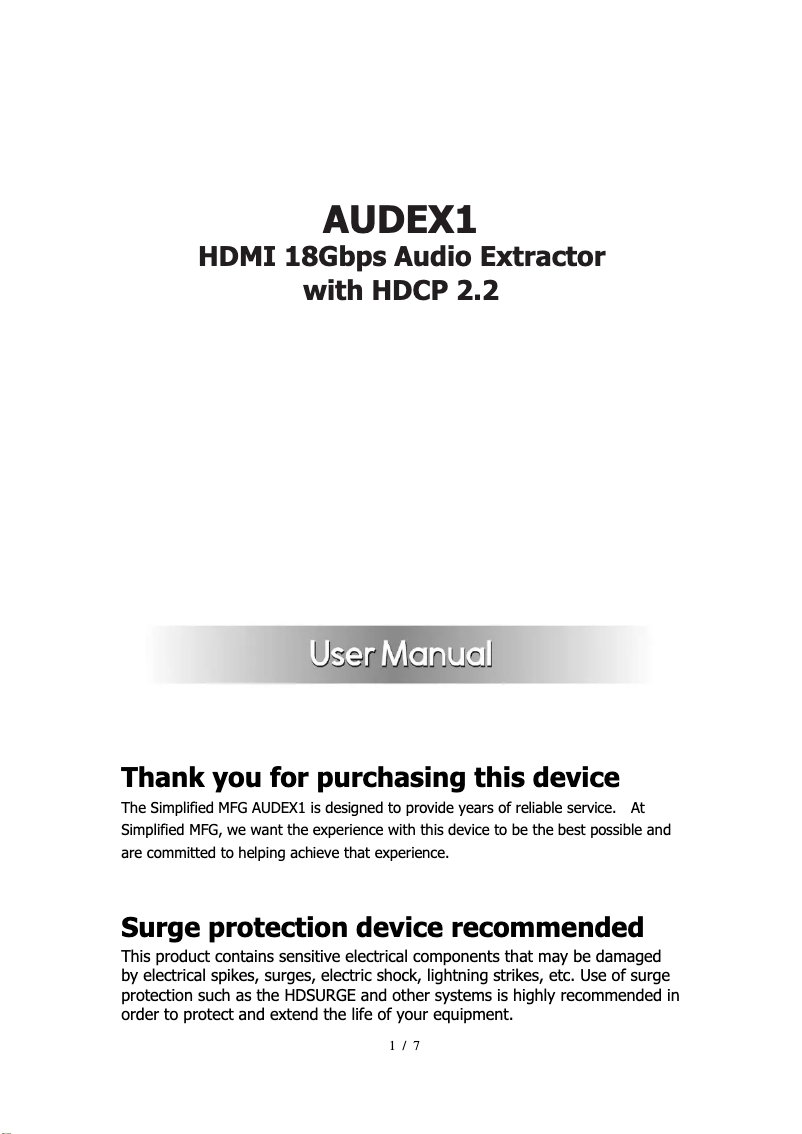 Page n°1 - Manuel utilisateur Simplified MFG AUDEX1