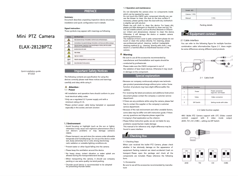 Page n°1 - Manuel utilisateur Monacor ELAX-2812BPTZ