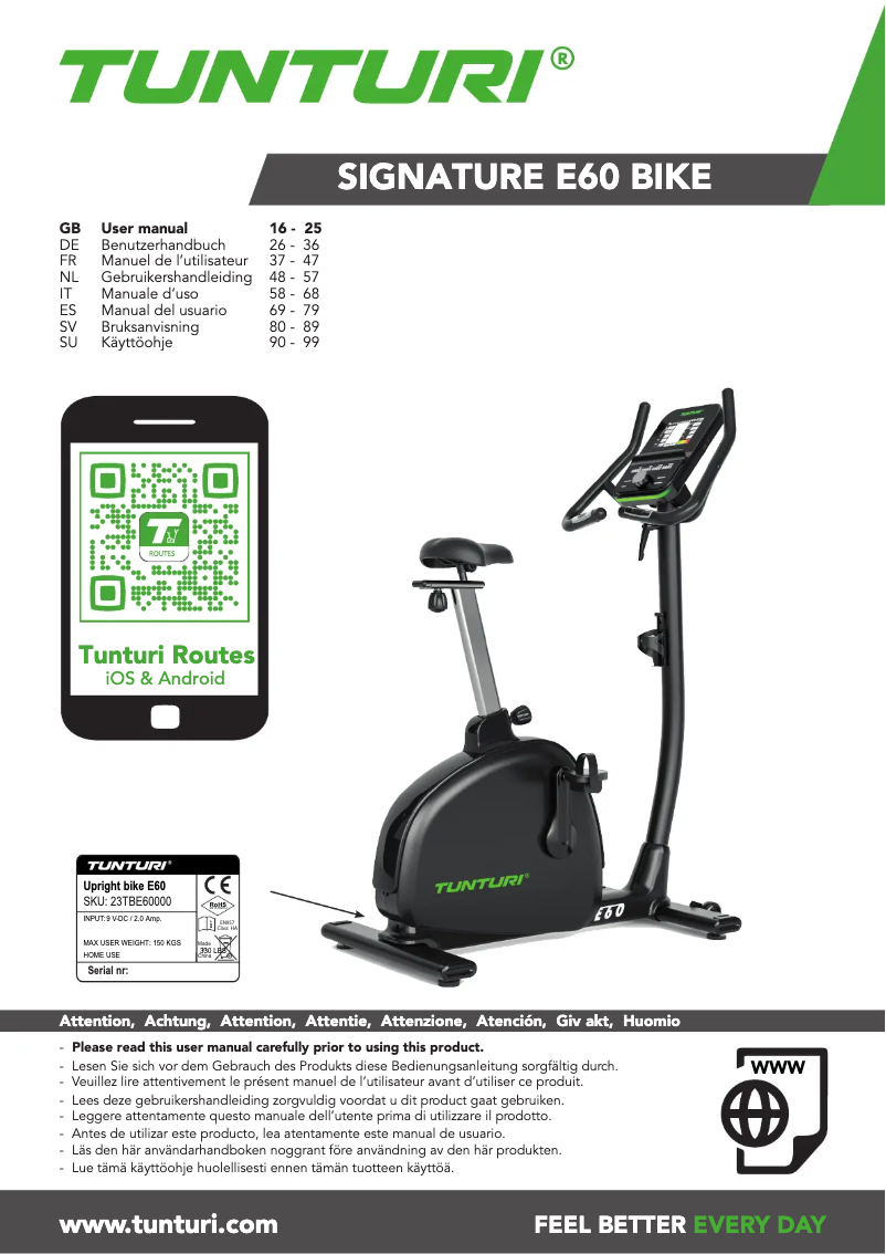 Page n°1 - Manuel utilisateur Tunturi Signature E60