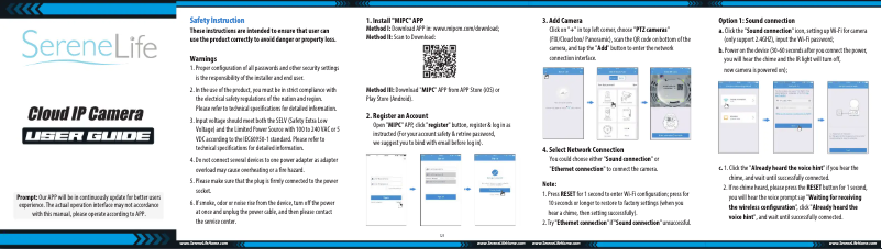 Page n°1 - Manuel utilisateur SereneLife IPCAMHD15
