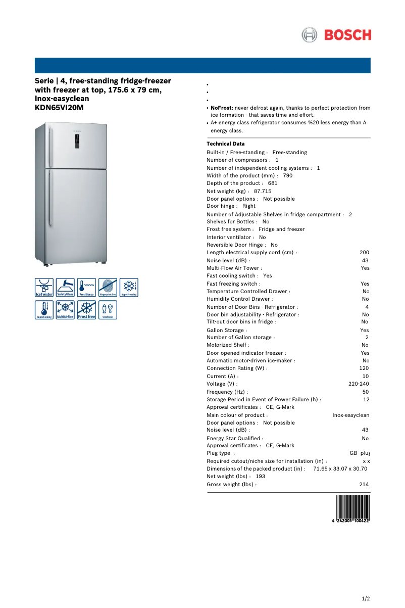 Image de la première page du manuel de l'appareil KDN65VI20M