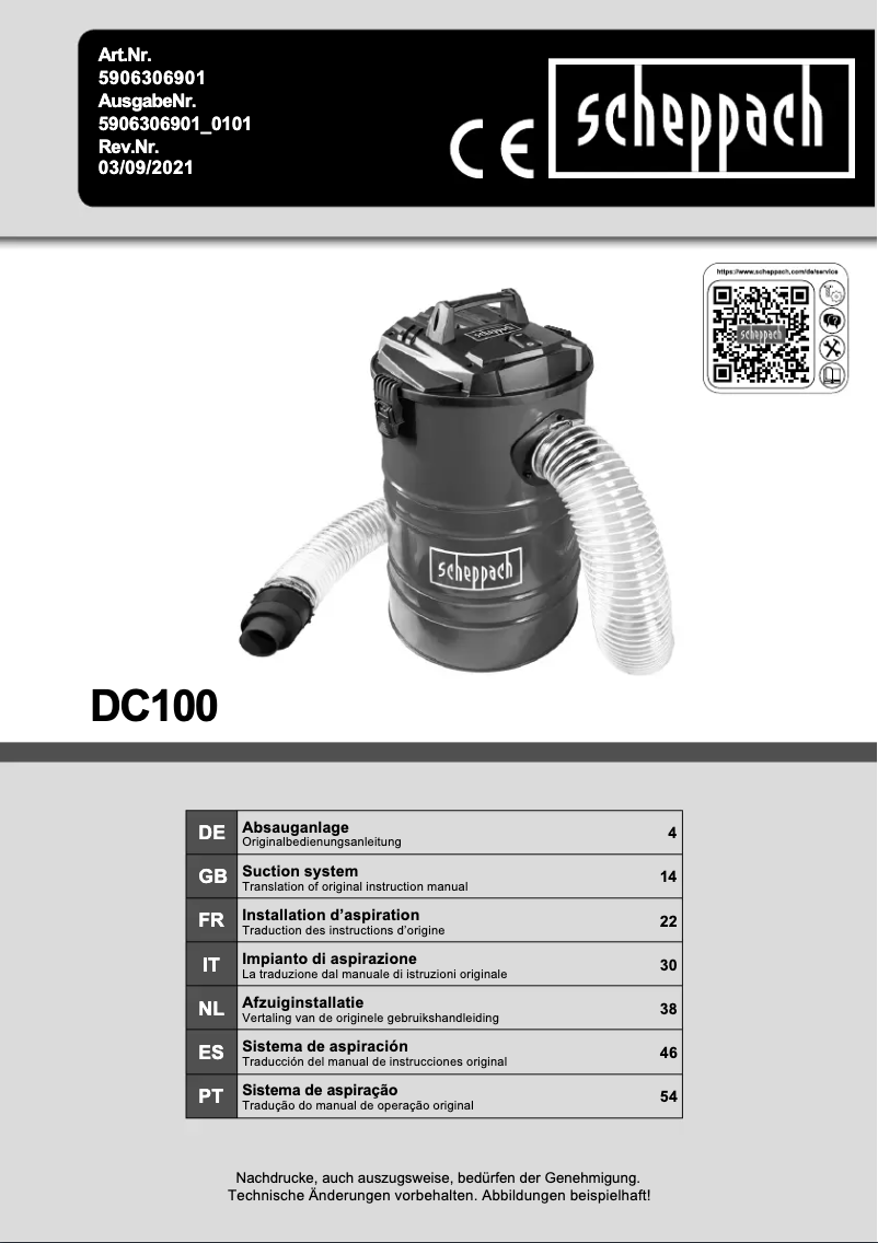 Page 1 de la notice Manuel utilisateur Scheppach DC100