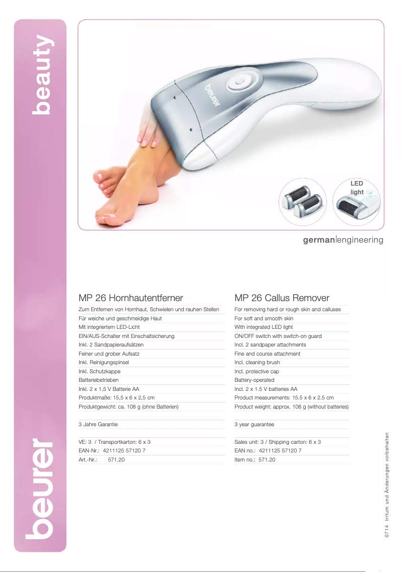 Page n°1 - Fiche technique Beurer MP 26