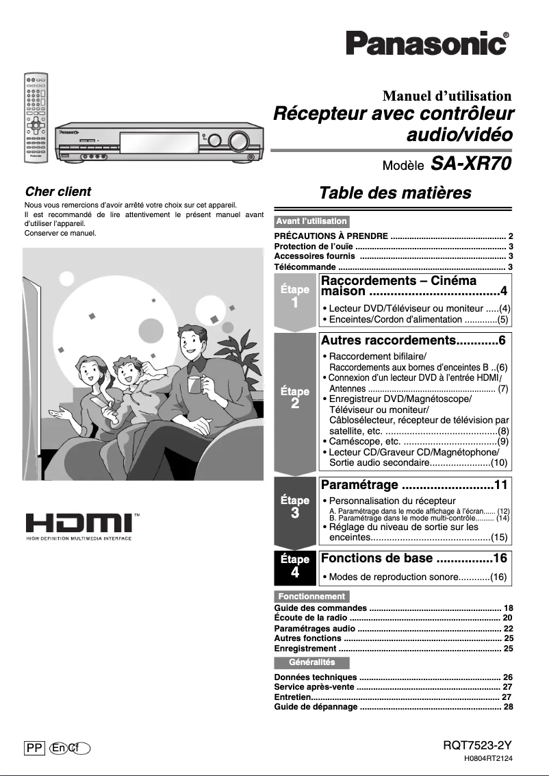 Page 1 de la notice Manuel utilisateur Panasonic SA-XR70