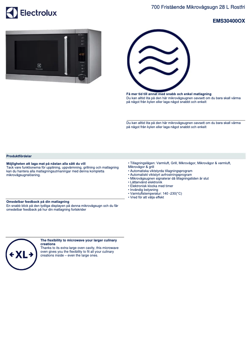 Page n°1 - Fiche technique Electrolux EMS30400OX