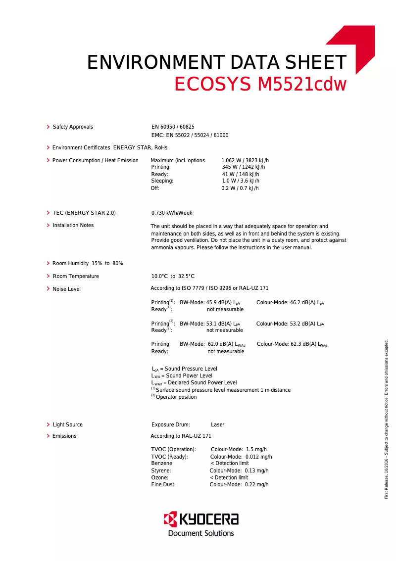 Page 1 de la notice Fiche technique Kyocera Ecosys M5521cdw