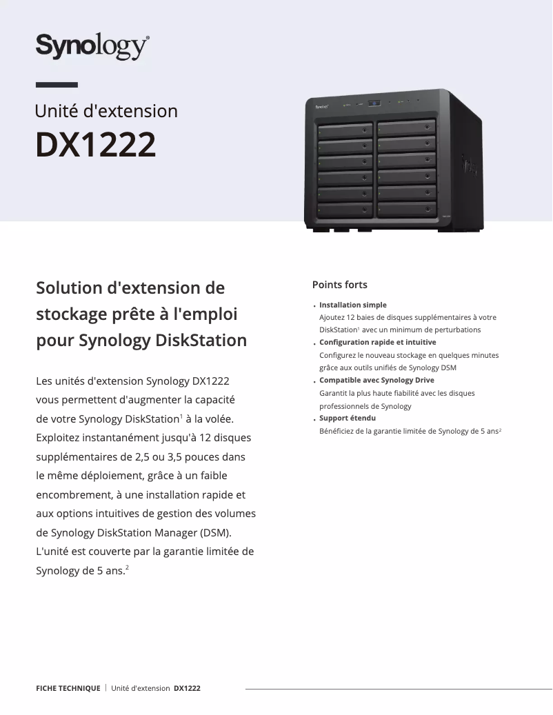 Page 1 de la notice Fiche technique Synology DX1222