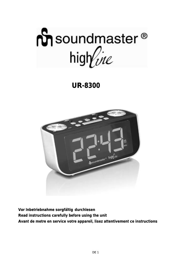 Page 1 de la notice Manuel utilisateur Soundmaster UR8300