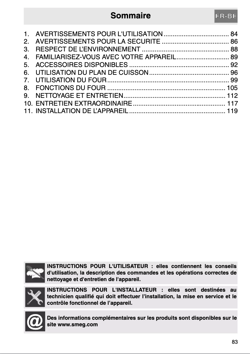 Page 1 de la notice Manuel utilisateur Smeg A1C-7