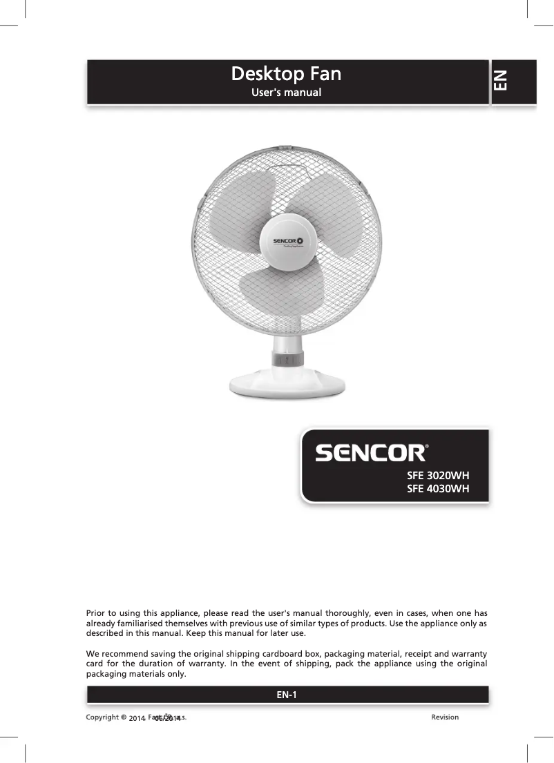 Page 1 de la notice Manuel utilisateur Sencor SFE 3020WH