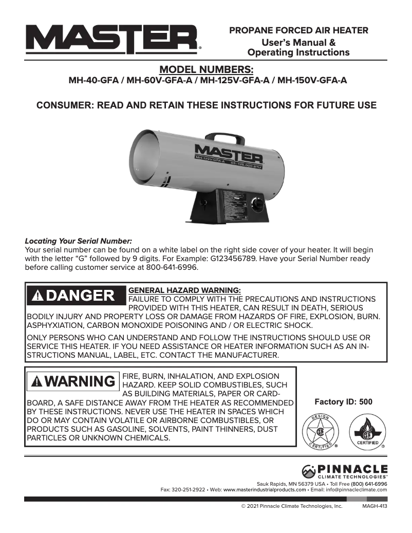 Page 1 de la notice Manuel utilisateur Master MH-40-GFA