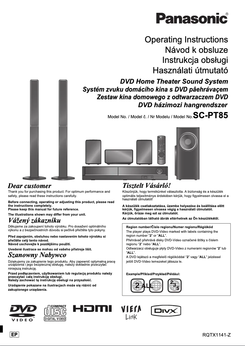 Page 1 de la notice Manuel utilisateur Panasonic SC-PT85