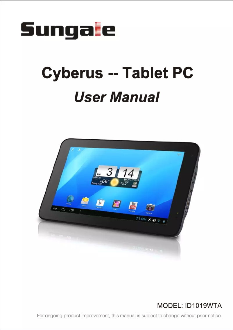 Page 1 de la notice Manuel utilisateur Sungale CyberUs ID1019WTA