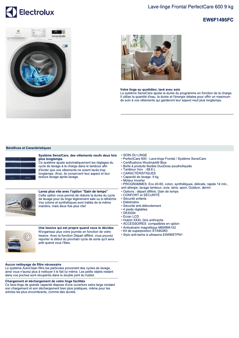 Página 1 del manual Ficha técnica Electrolux EW6F1495FC