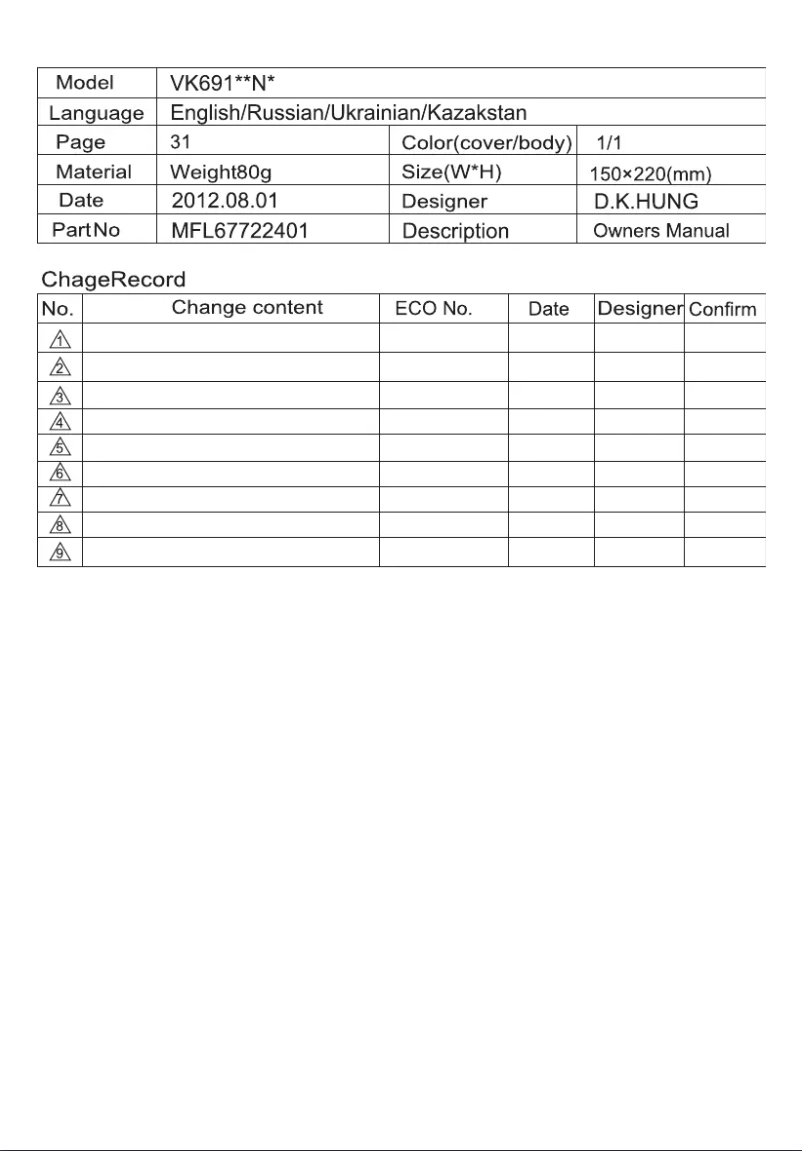 Page n°1 - Manuel utilisateur LG VK69164N