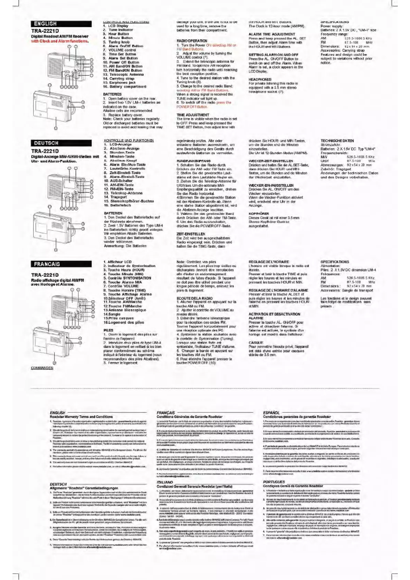 Page 1 de la notice Manuel utilisateur Roadstar TRA-2221D