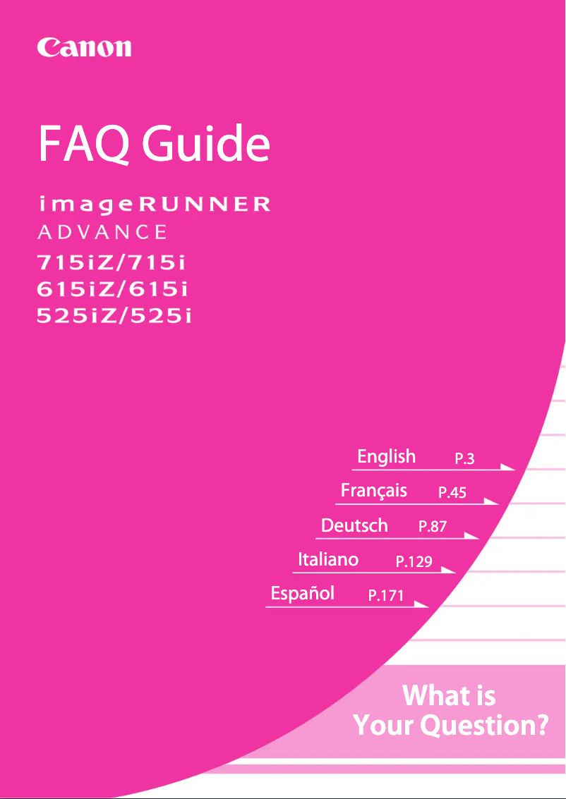 Page 1 de la notice FAQ Canon imageRUNNER ADVANCE 715iZ