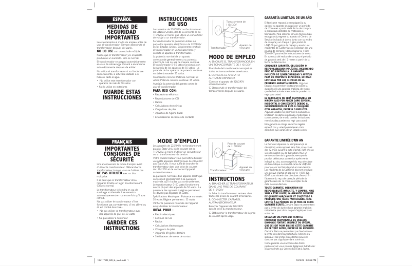 Page 1 de la notice Manuel utilisateur Conair FR23X