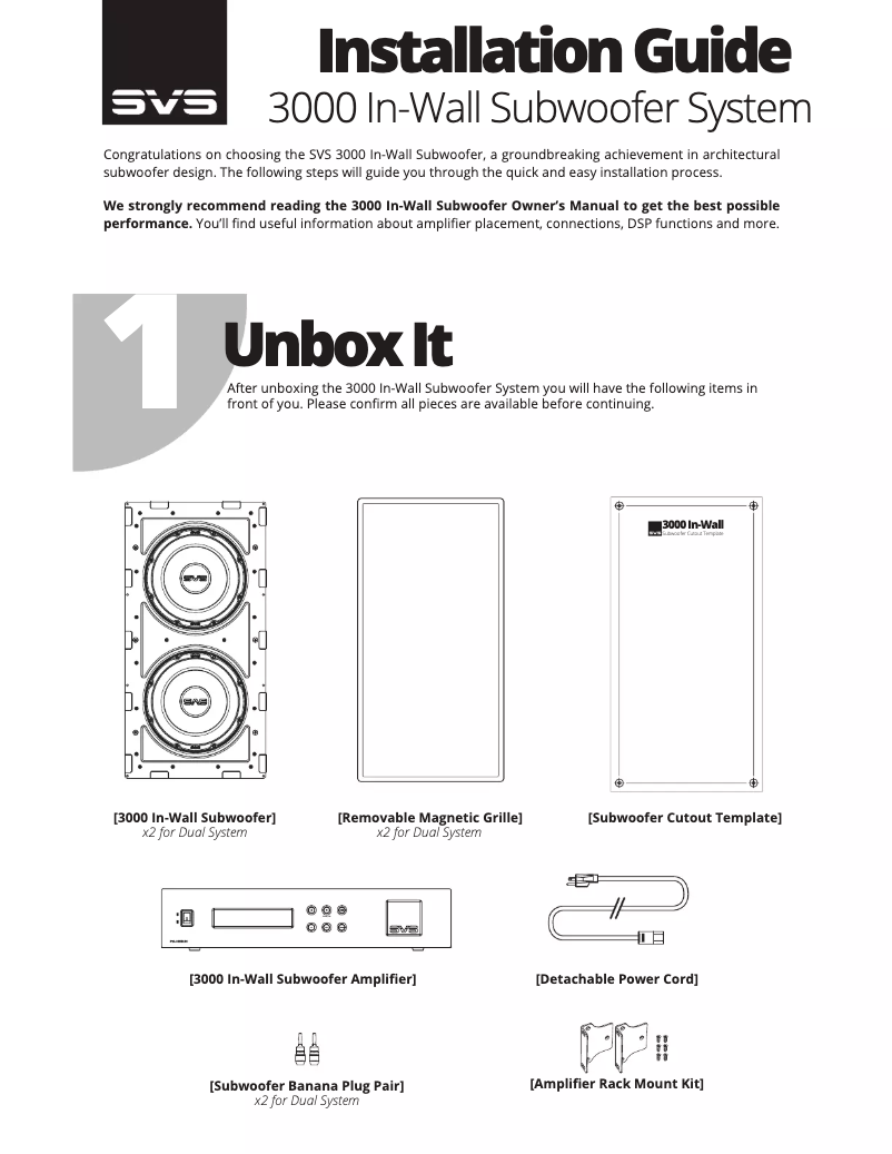 Page 1 de la notice Mode d'emploi SVS 3000 In-Wall Subwoofer System