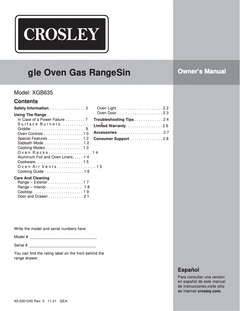 Image de la première page du manuel de l'appareil XGB635DEKWW