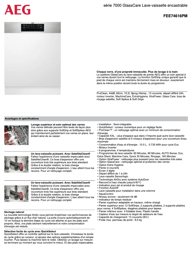Página 1 del manual Ficha técnica AEG FEE74616PM