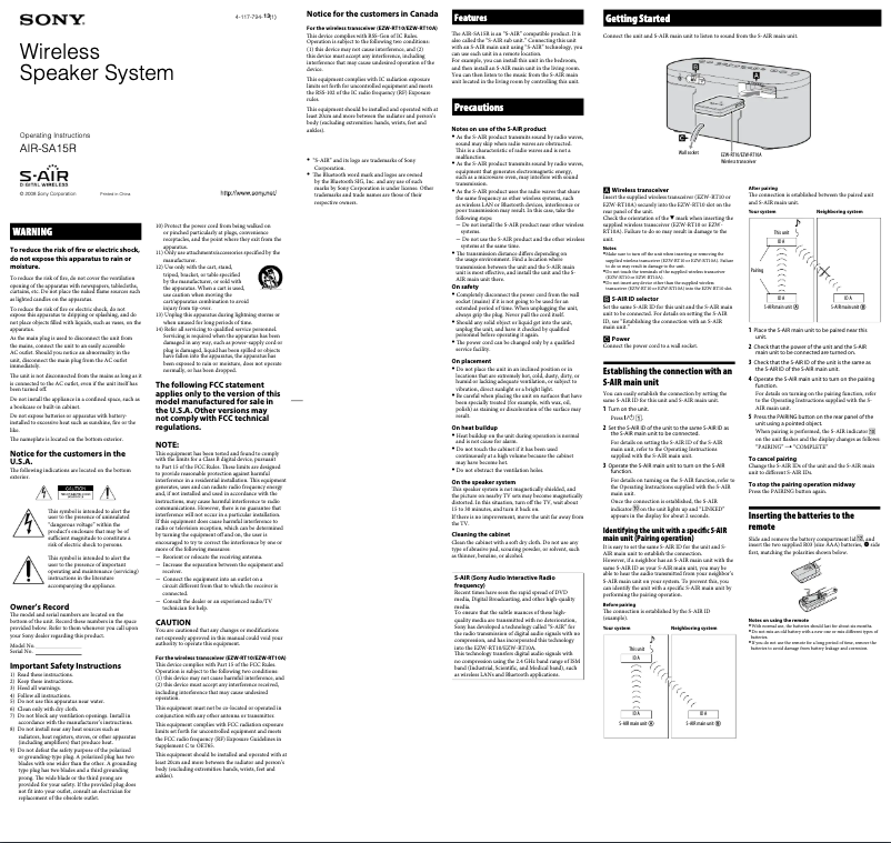 Image de la première page du manuel de l'appareil AIR-SA15R