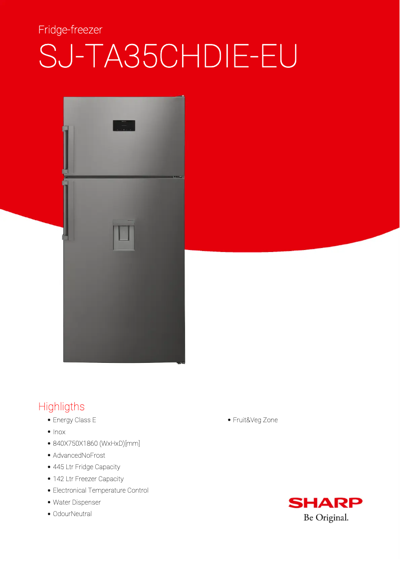 Page 1 de la notice Fiche technique Sharp SJ-TA35CHDIE-EU