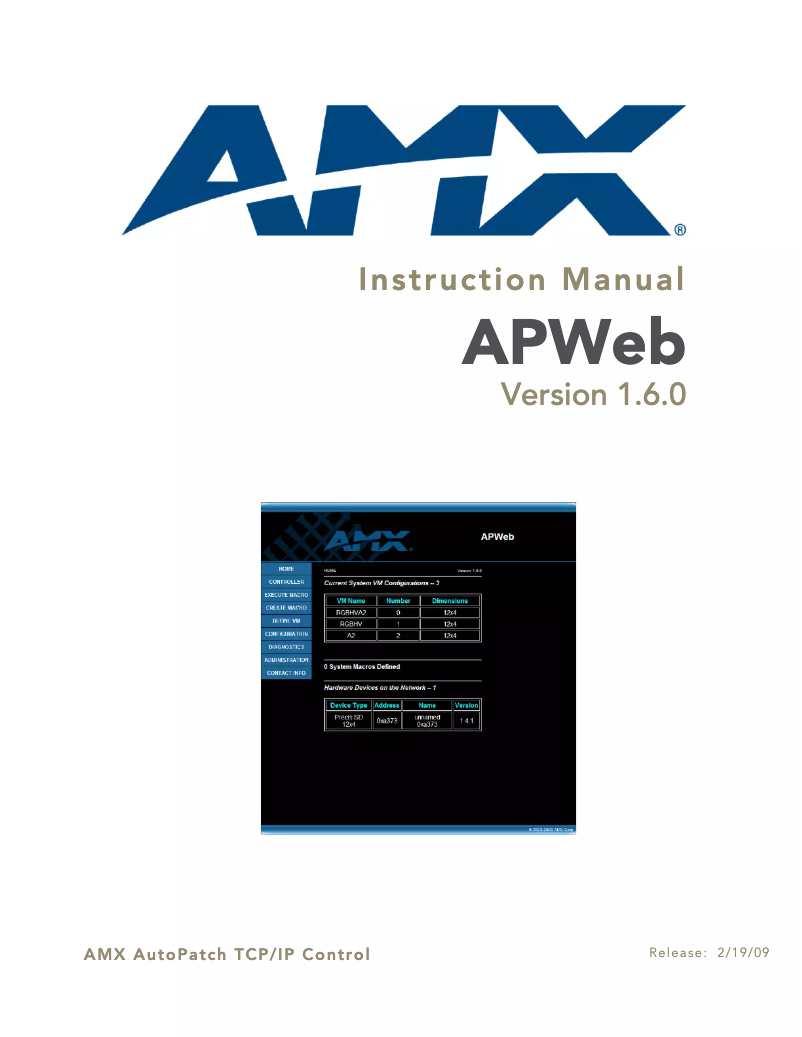 Page 1 de la notice Manuel utilisateur AMX AVB-APWEB