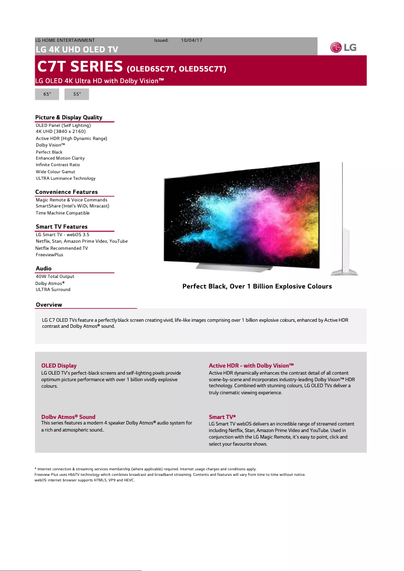 Page n°1 - Fiche technique LG OLED65C7T