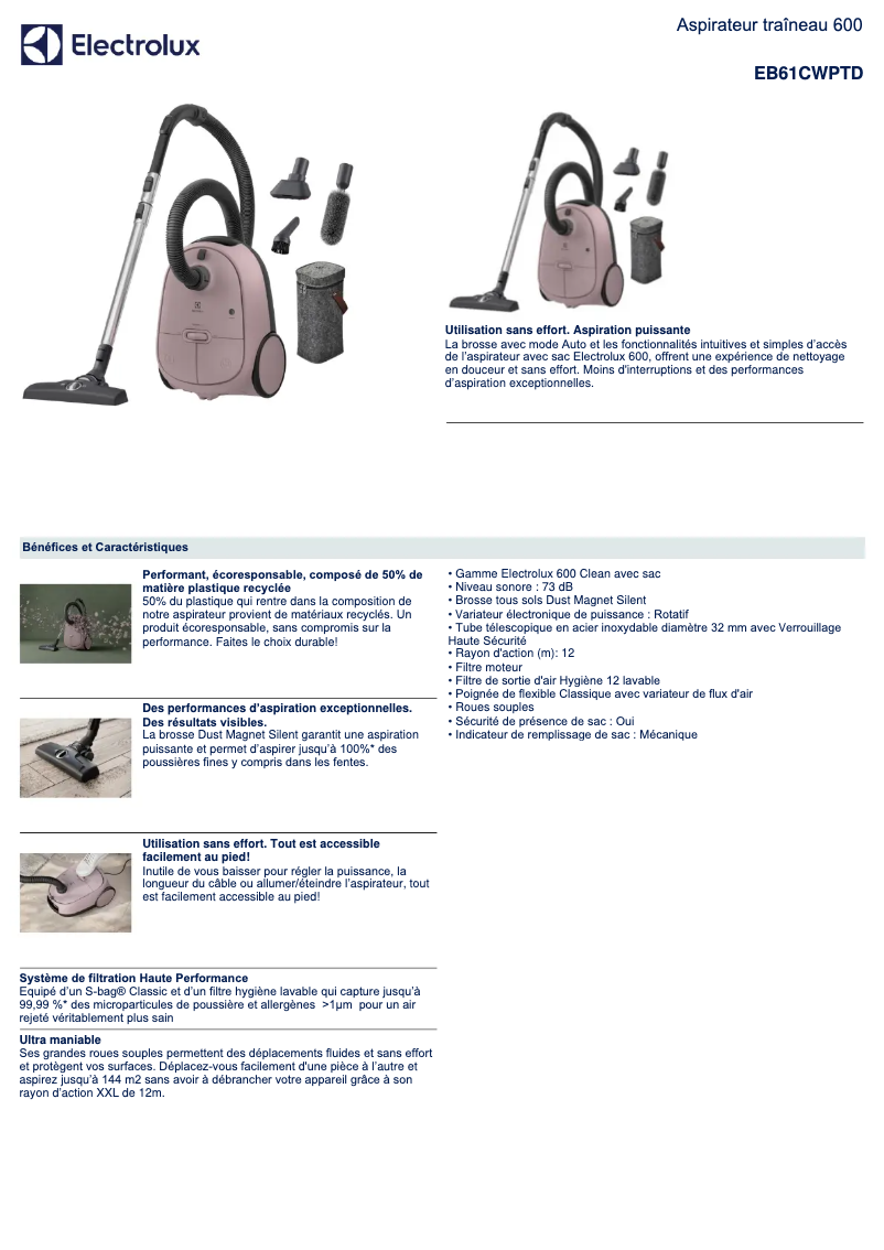 Page n°1 - Fiche technique Electrolux EB61CWPTD
